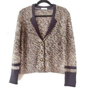 OUI Size 8 Chunky Knit Bronze Buttons Lurex Cardigan Sweater V-Neck Wool Blend